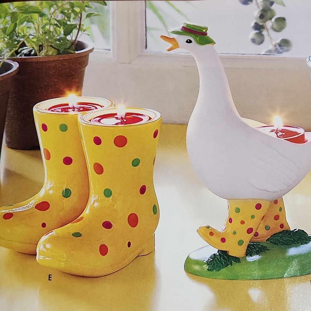 🩵NIB Partylite Yellow Springtime Wellies Boots Tealight Candle Holder